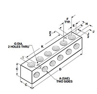 Right Angle Junction Blocks SAE Porting - Dimensional Drawing